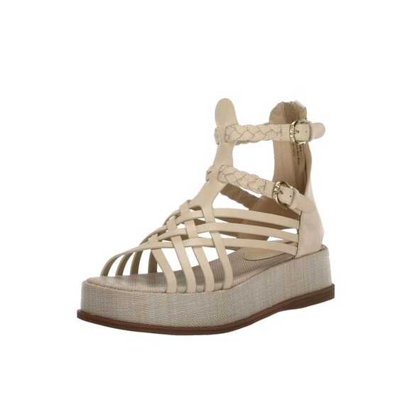 Sam Edelman Nicki Strappy Platform Wedge Sandals Women's 11 M Beige Ankle Zip - Picture 1 of 8